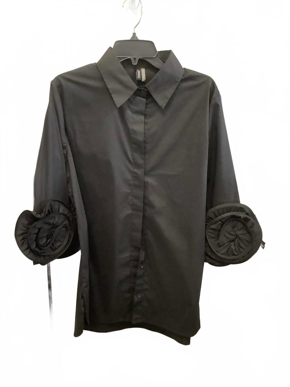 NEW RAVEL women's floral sleeve detailed blouse in black